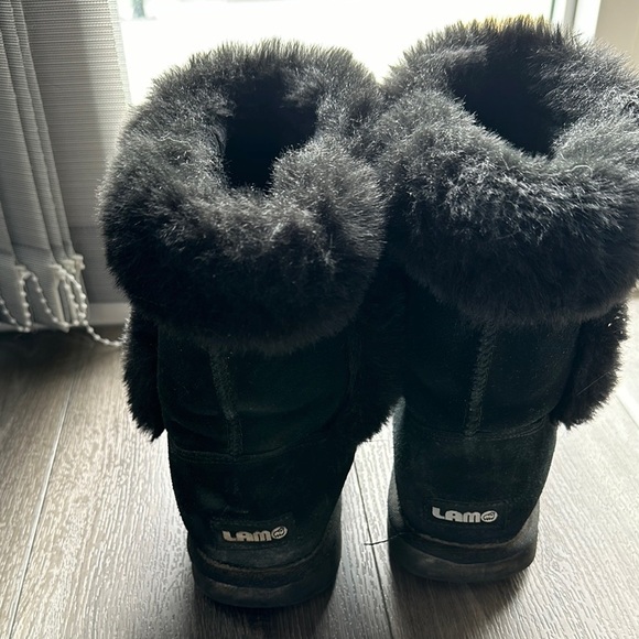 Lamo Cow Suede Boots Women's Black Fur-Lined Boots - Picture 5 of 14